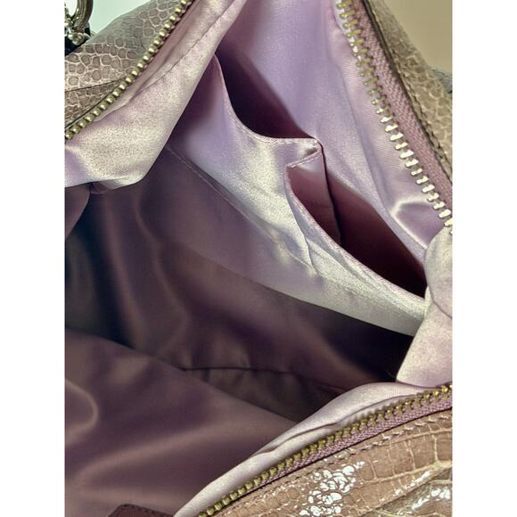 Coach Croc Embossed Leather Shoulder Bag Pink Lilac Size Large - Picture 6 of 9